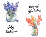 Birth Flower Clipart | High Quality Printable Artwork | Watercolor Flowers | Birthday, Mother's Day | PNG
