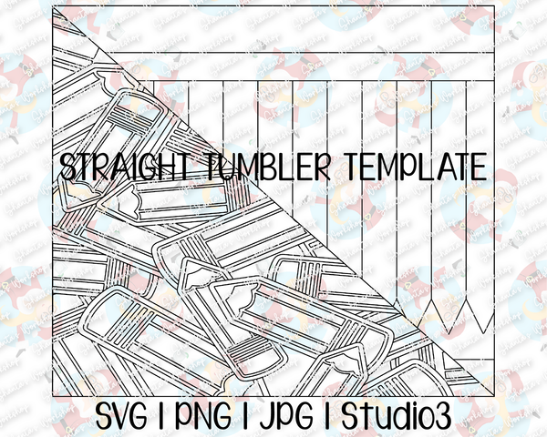 Pencil Toss Split Tumbler Template | Stencil | Seamless Tumbler Wrap | Straight Resizable for Hogg, MakerFlo, and more | SVG PNG JPG Studio3