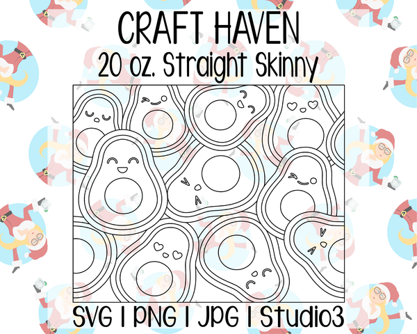 Avocado Burst Template | Craft Haven 20 oz. Skinny Straight | SVG PNG JPG Studio3