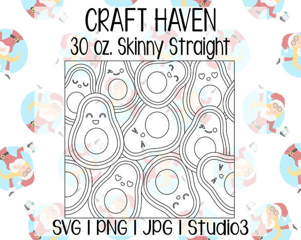 Avocado Burst Template | Craft Haven 30 oz. Skinny Straight | SVG PNG JPG Studio3