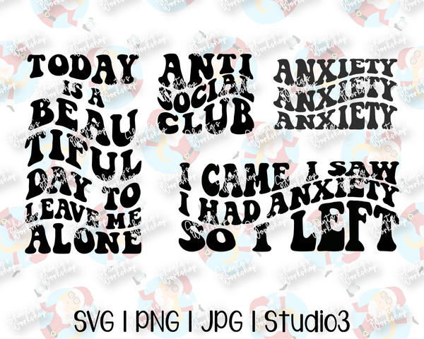 Social Anxiety Bundle | Retro, Groovy | Cut File | Sublimation | Printable | SVG PNG JPG Studio3