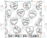 Anti Valentines Conversation Hearts Tumbler Template | Seamless Tumbler Wrap | Straight Resizable | SVG PNG JPG Studio3