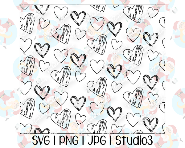Doodle Hearts Pattern Template | Seamless Tumbler Wrap | Straight Resizable | Fits Hogg, MakerFlo, and more | SVG PNG JPG Studio3