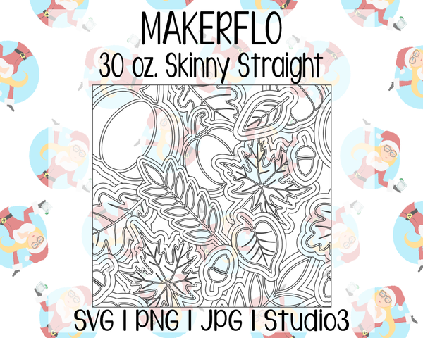 Leaves & Pumpkins Burst Template | MakerFlo 30 oz. Skinny Straight | SVG PNG JPG Studio3