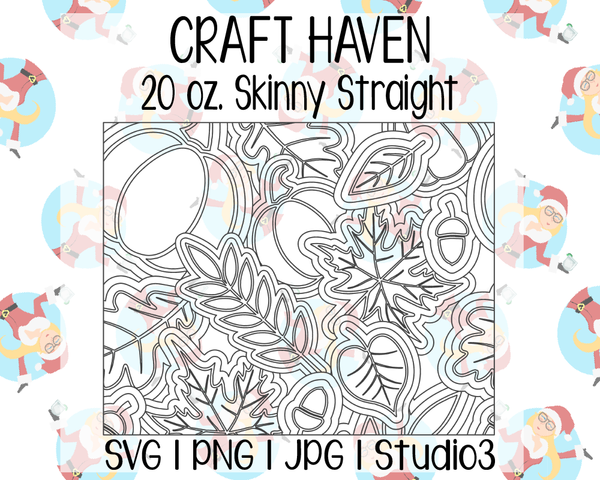 Leaves & Pumpkins Burst Template | Craft Haven 20 oz. Skinny Straight | SVG PNG JPG Studio3