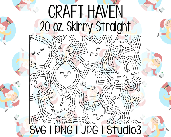 Kawaii Leaves Burst Template | Craft Haven 20 oz. Skinny Straight | SVG PNG JPG Studio3