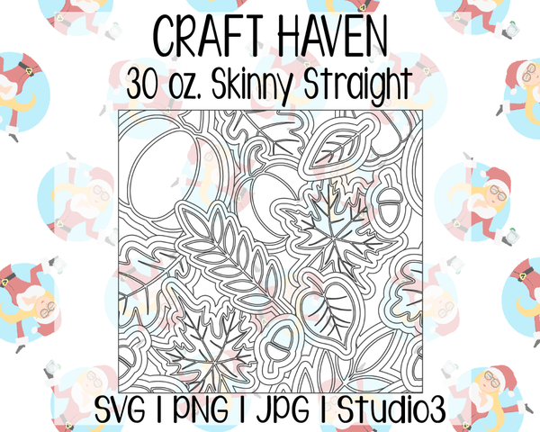 Leaves & Pumpkins Burst Template | Craft Haven 30 oz. Skinny Straight | SVG PNG JPG Studio3