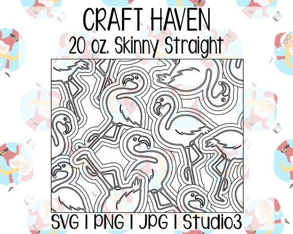 Flamingo Burst Template | Craft Haven 20 oz. Skinny Straight | SVG PNG JPG Studio3