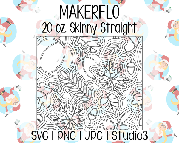 Leaves & Pumpkins Burst Template | MakerFlo 20 oz. Skinny Straight | SVG PNG JPG Studio3