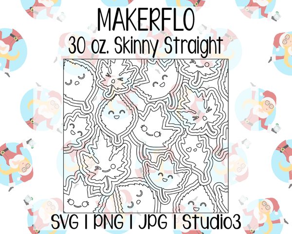 Kawaii Leaves Burst Template | MakerFlo 30 oz. Skinny Straight | SVG PNG JPG Studio3