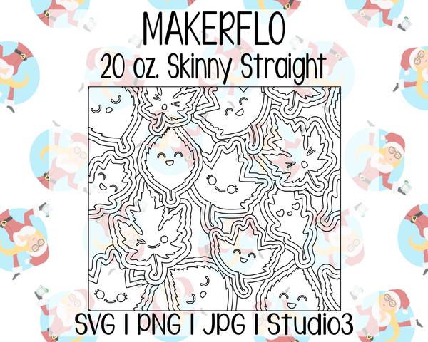 Kawaii Leaves Burst Template | MakerFlo 20 oz. Skinny Straight | SVG PNG JPG Studio3