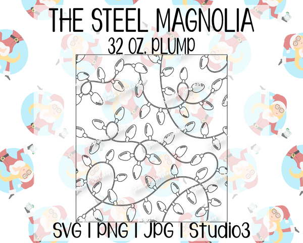 Christmas Lights Tumbler Template | Seamless Tumbler Wrap | The Steel Magnolia 32 oz. Plump | SVG PNG JPG Studio3
