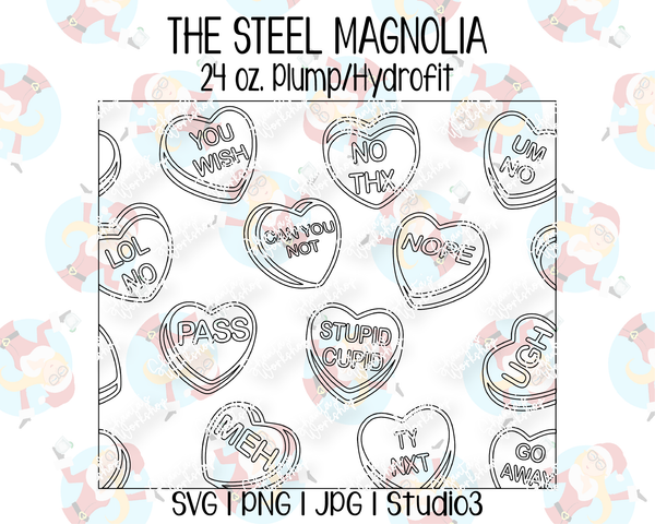 Anti Valentines Conversation Hearts Tumbler Template | Seamless Tumbler Wrap | The Steel Magnolia 24 oz. Plump/Hydrofit | SVG PNG JPG Studio3