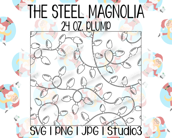 Christmas Lights Tumbler Template | Seamless Tumbler Wrap | The Steel Magnolia 24 oz. Plump | SVG PNG JPG Studio3