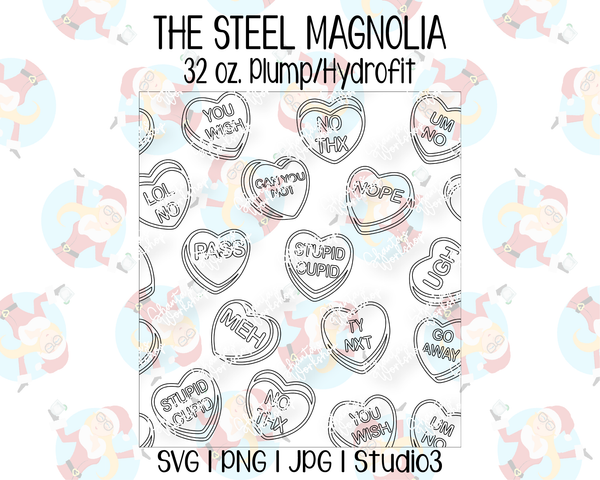 Anti Valentines Conversation Hearts Tumbler Template | Seamless Tumbler Wrap | The Steel Magnolia 32 oz. Plump/Hydrofit | SVG PNG JPG Studio3