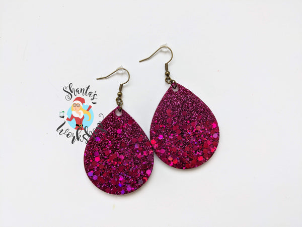 2" Fuschia Teardrop Earrings