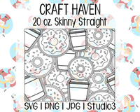 Coffee Donuts Burst Tumbler Template | Craft Haven 20 oz. Skinny Straight | SVG PNG JPG Studio3