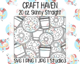 Coffee Donuts Burst Tumbler Template | Craft Haven 20 oz. Skinny Straight | SVG PNG JPG Studio3