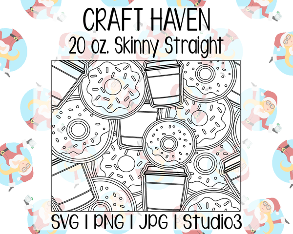 Coffee Donuts Burst Tumbler Template | Craft Haven 20 oz. Skinny Straight | SVG PNG JPG Studio3