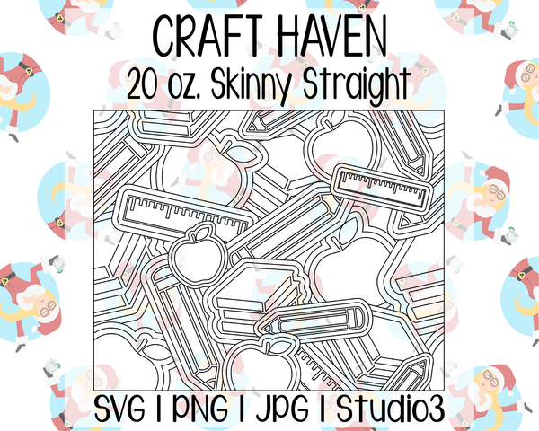 Back to School Burst Template | Craft Haven 20 oz. Skinny Straight | SVG PNG JPG Studio3