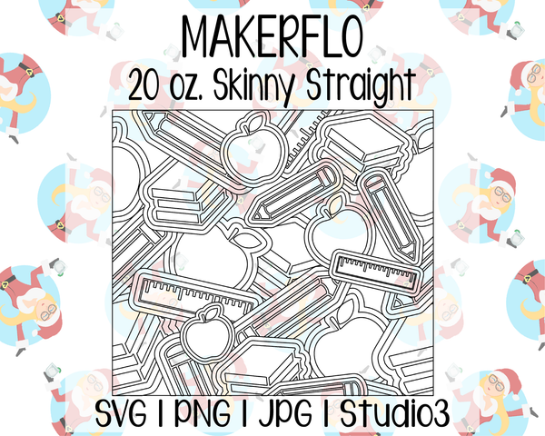 Back to School Burst Tumbler Template | MakerFlo 20 oz. Skinny Straight | SVG PNG JPG Studio3