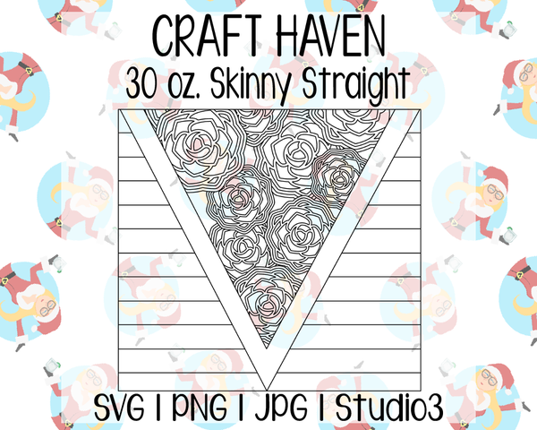 Spring Flowers Burst & Stripes V-Split Template | Craft Haven 30 oz. Skinny Straight | SVG PNG JPG Studio3