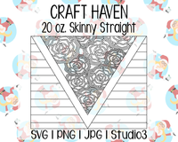 Spring Flowers Burst & Stripes V-Split Template | Craft Haven 20 oz. Skinny Straight | SVG PNG JPG Studio3