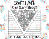 Spring Flowers Burst & Stripes V-Split Template | Craft Haven 20 oz. Skinny Straight | SVG PNG JPG Studio3