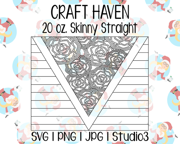 Spring Flowers Burst & Stripes V-Split Template | Craft Haven 20 oz. Skinny Straight | SVG PNG JPG Studio3
